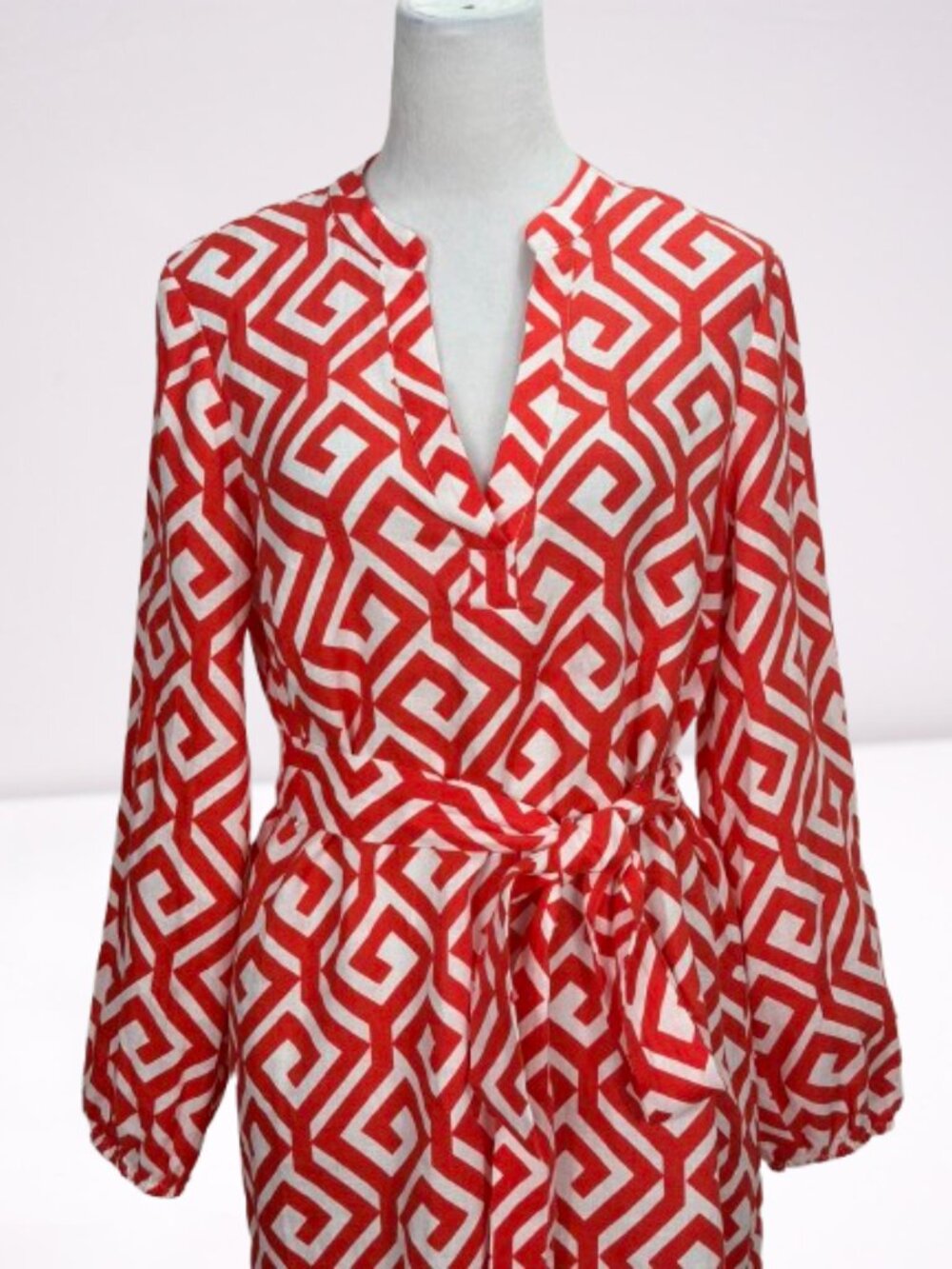 Boden NEW Red Cleo 100% Linen Tie Waist Long Sleeve Dress Size 8R - Picture 4 of 9